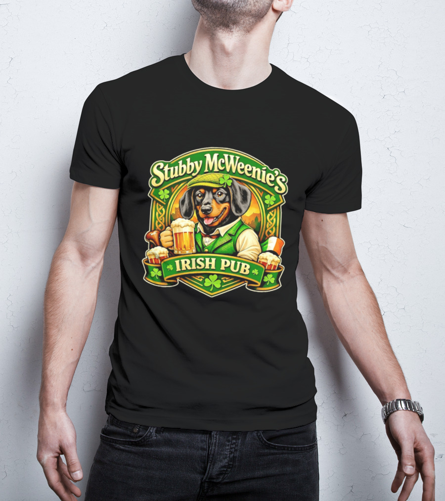 Stubby McWeenie's Irish Pub Dachshund Beer St Patrick's Day T-Shirt