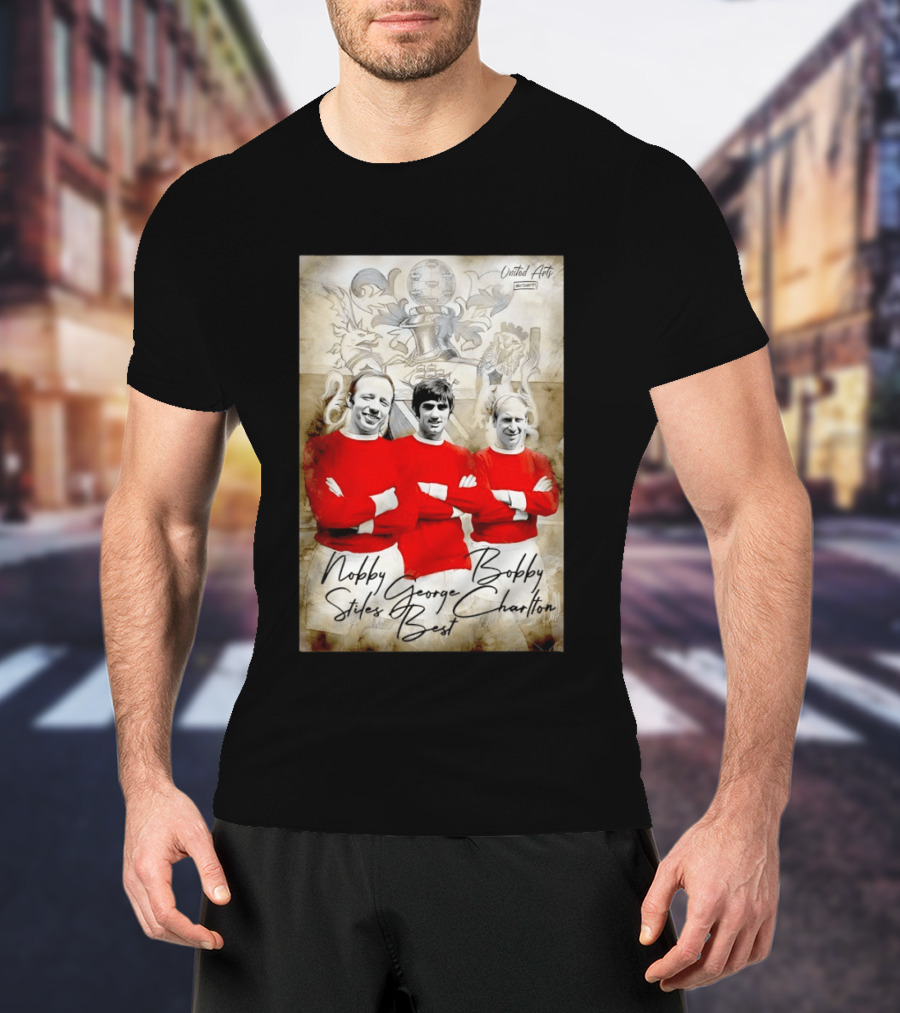 Nobby Stiles George Best Bobby Charlton Manchester United UEFA European Cup Lion Sketch T-Shirt