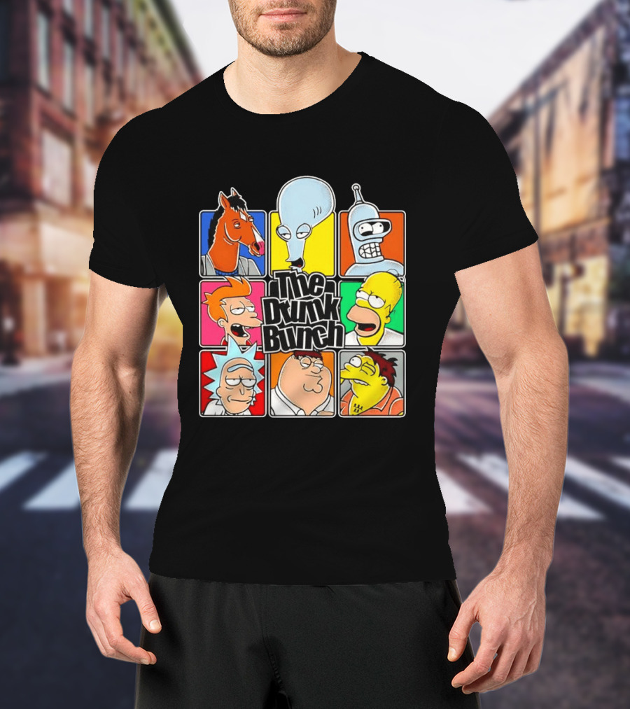 The Drunk Bunch Bojack Horseman Roger Bender Fry Rick Homer Peter Griffin Barney Gumble T-Shirt