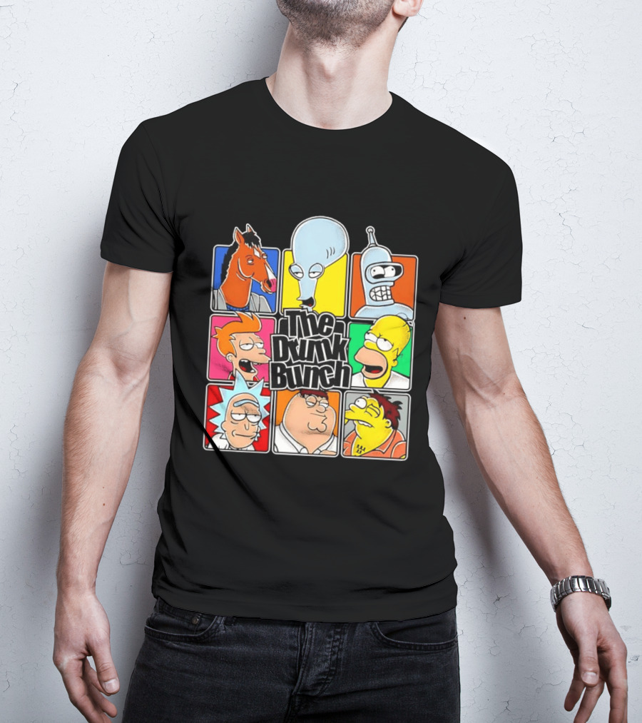 The Drunk Bunch Bojack Horseman Roger Bender Fry Rick Homer Peter Griffin Barney Gumble T-Shirt