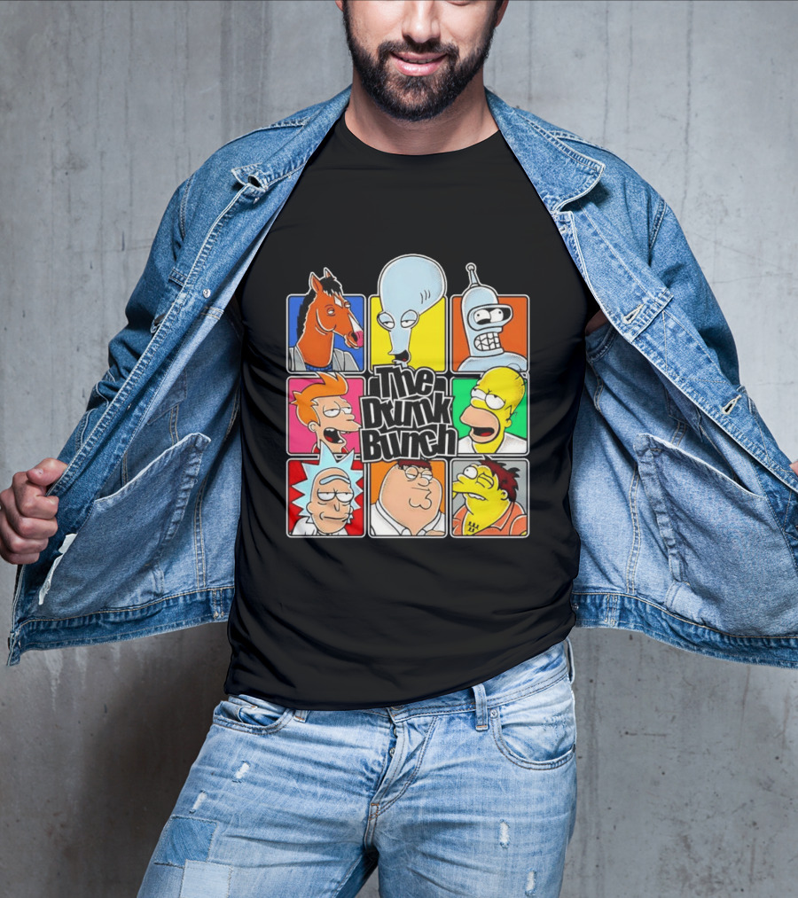 The Drunk Bunch Bojack Horseman Roger Bender Fry Rick Homer Peter Griffin Barney Gumble T-Shirt