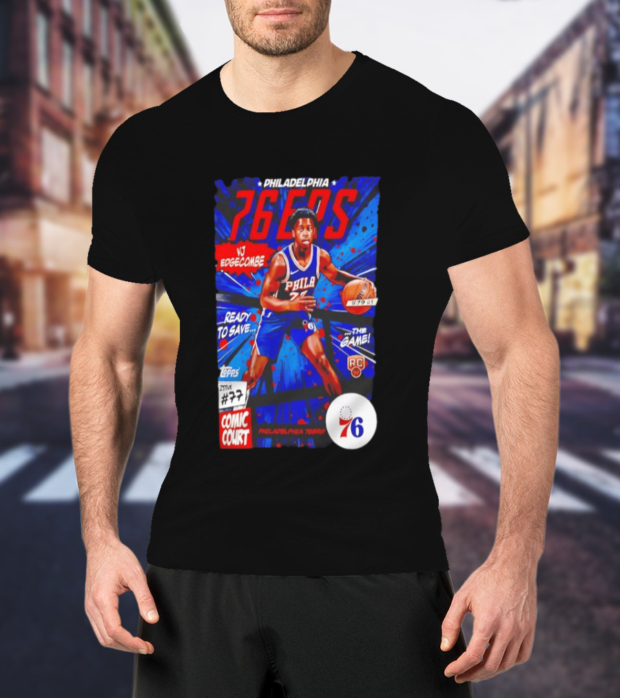 Philadelphia 76ers VJ Edgecombe Comic Court Ready To Save The Game T-Shirt