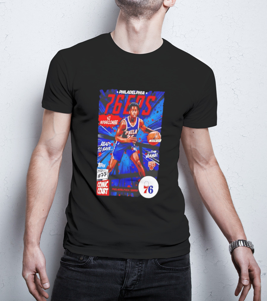 Philadelphia 76ers VJ Edgecombe Comic Court Ready To Save The Game T-Shirt