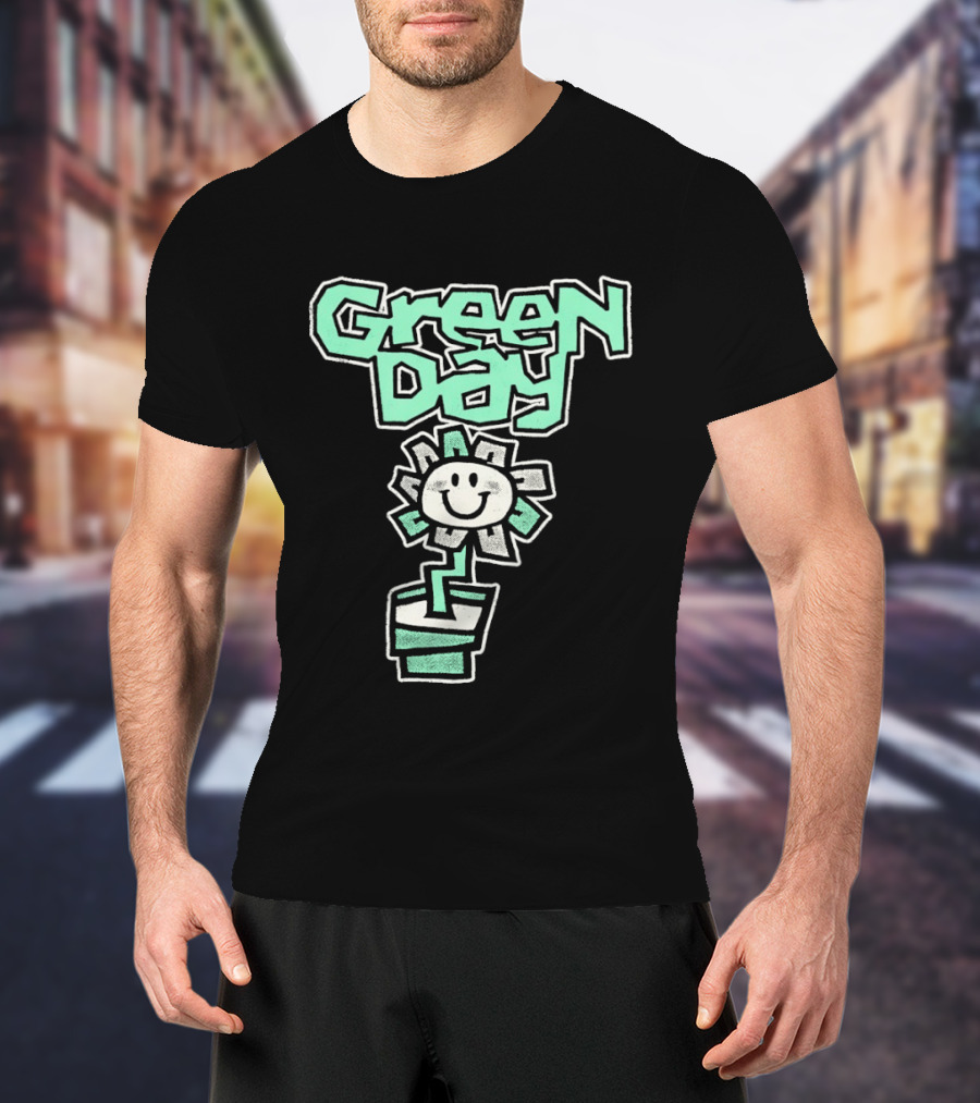 Green Day Flower Happy Smiling Potted Bloom T-Shirt