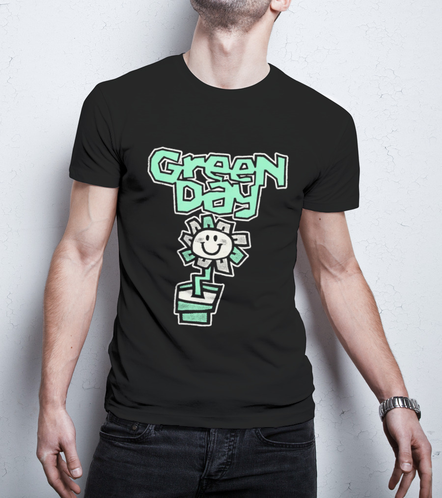 Green Day Flower Happy Smiling Potted Bloom T-Shirt