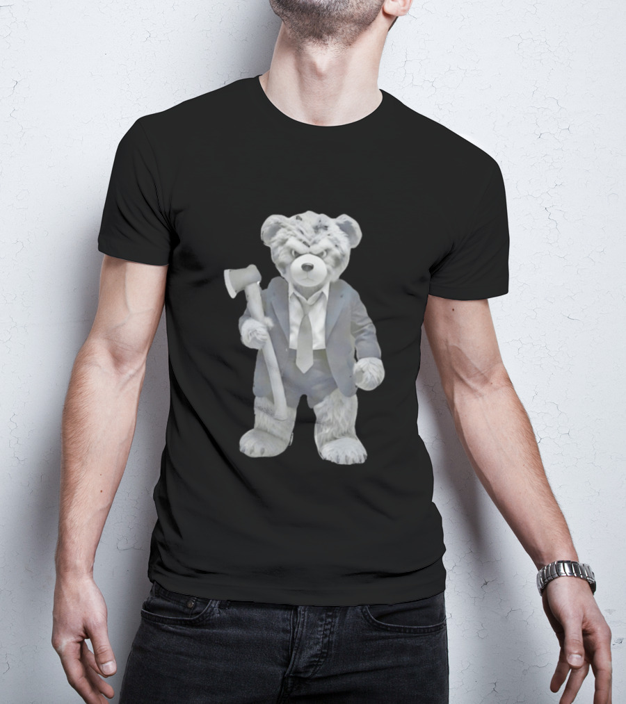Grumpy Teddy Bear In Suit Holding Axe Horror T-Shirt