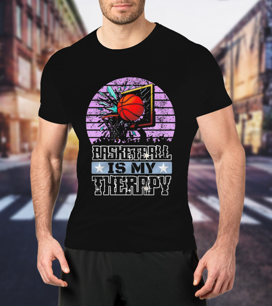 Basketball Is My Therapy Vintage Retro Hoop Design With Stars T-Shirt
