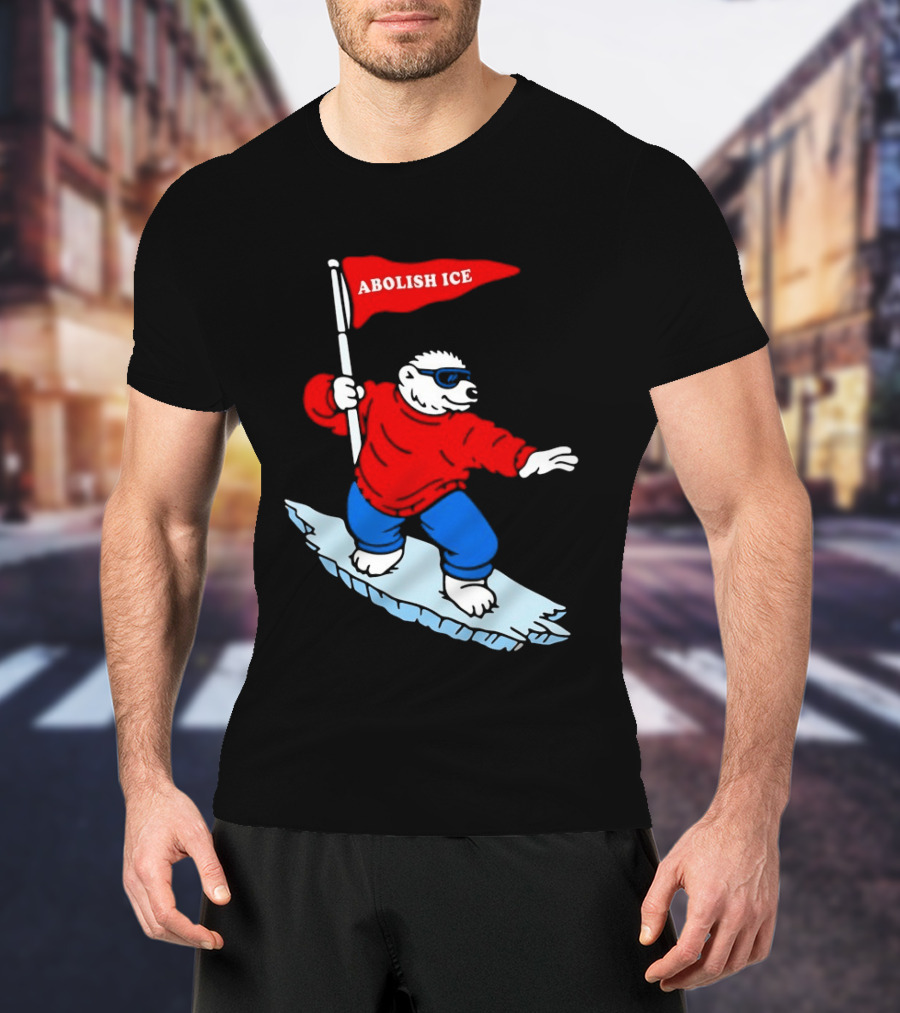Polar Bear Surfing With Abolish ICE Flag T-Shirt