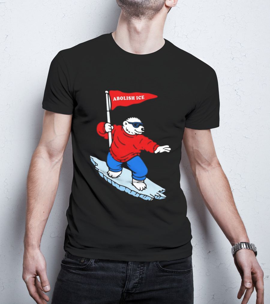 Polar Bear Surfing With Abolish ICE Flag T-Shirt