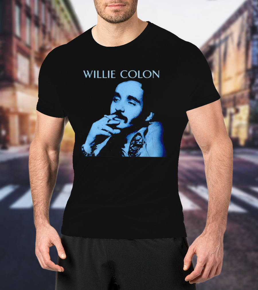 WILLIE COLON Blue Portrait Smoking Image T-Shirt