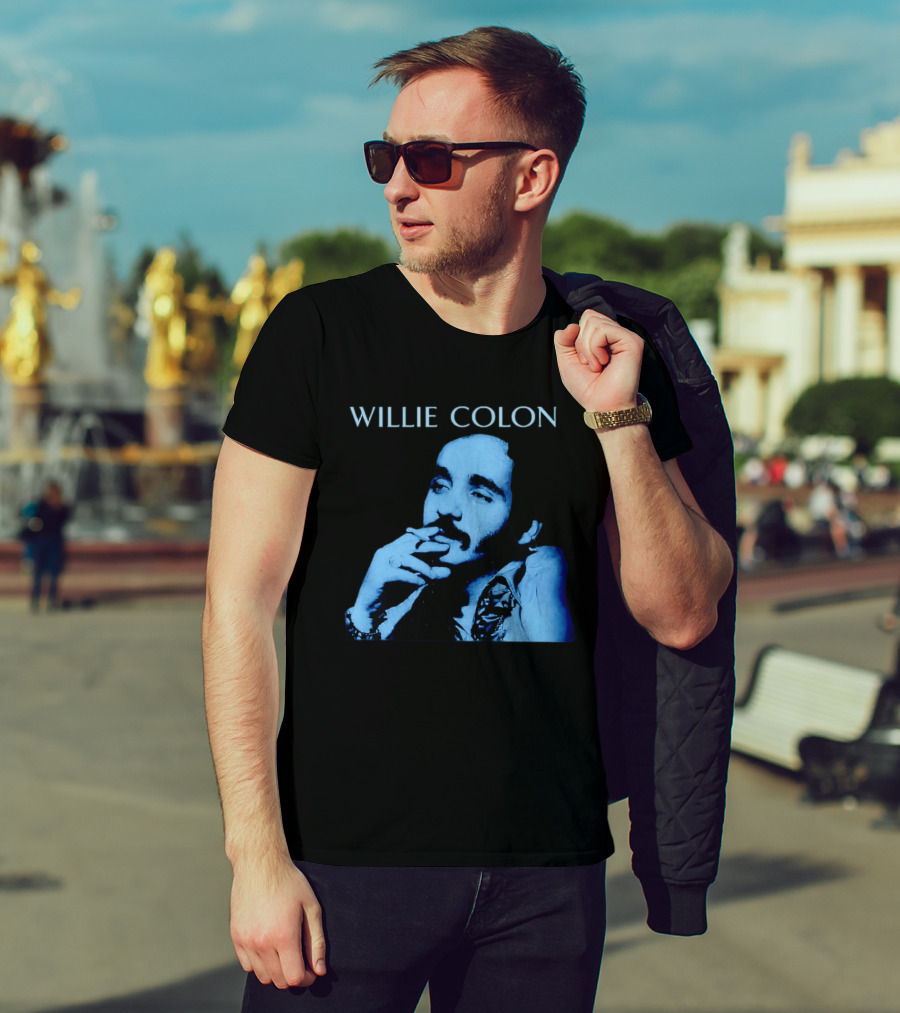 WILLIE COLON Blue Portrait Smoking Image T-Shirt