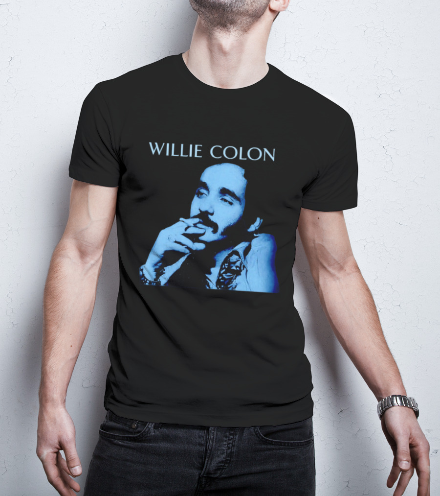 WILLIE COLON Blue Portrait Smoking Image T-Shirt