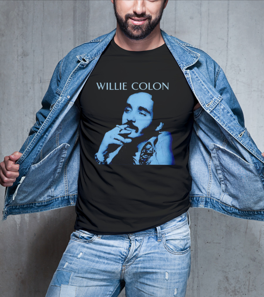 WILLIE COLON Blue Portrait Smoking Image T-Shirt