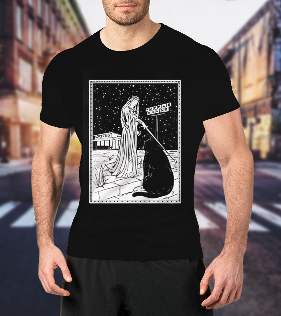 Medieval Cat Tarot Waffle House The Hermit T-Shirt