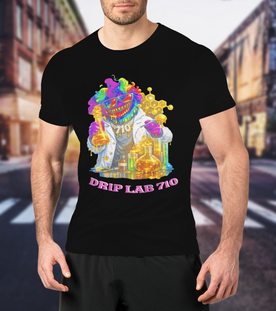 Drip Lab 710 Psychedelic Monster Chemist With Colorful Beakers T-Shirt