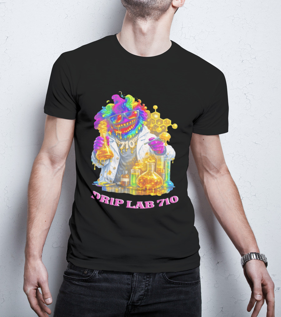 Drip Lab 710 Psychedelic Monster Chemist With Colorful Beakers T-Shirt