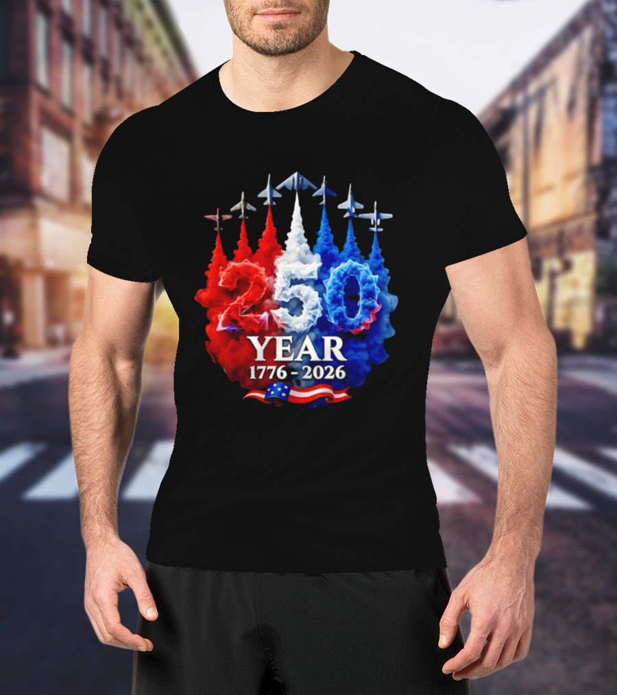 Fighter Jet Leaving A Smoke Trail 250 Years American 250th USA Patriotic 4th Of July T-Shirt