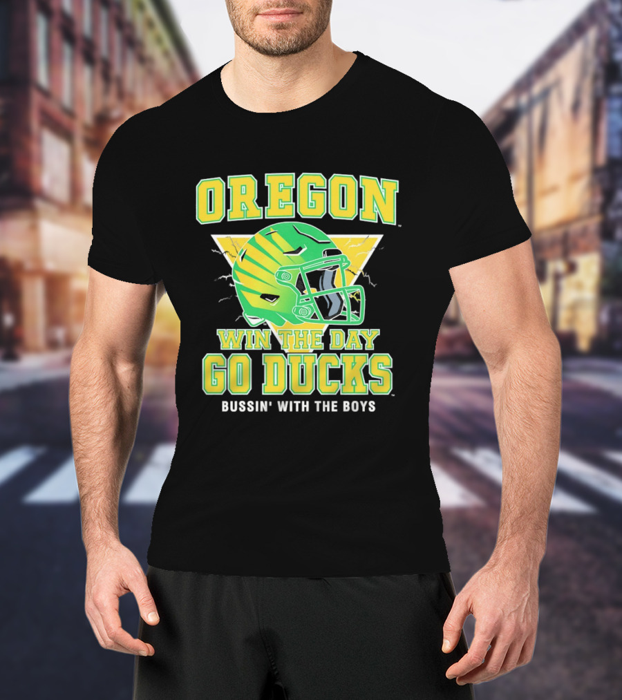 Oregon Win The Day Go Ducks Bussin' With The Boys Football Helmet T-Shirt