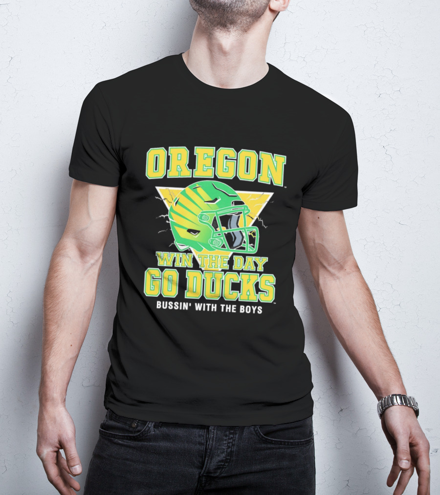 Oregon Win The Day Go Ducks Bussin' With The Boys Football Helmet T-Shirt