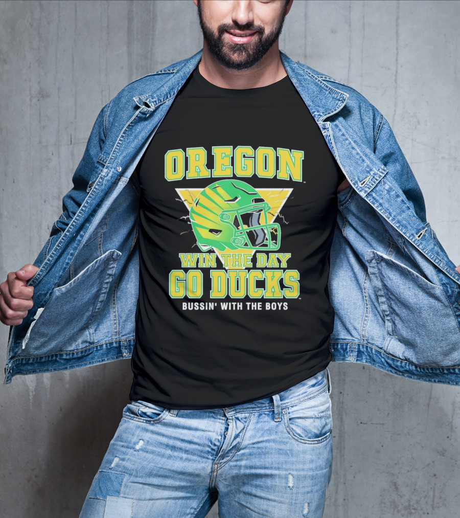 Oregon Win The Day Go Ducks Bussin' With The Boys Football Helmet T-Shirt