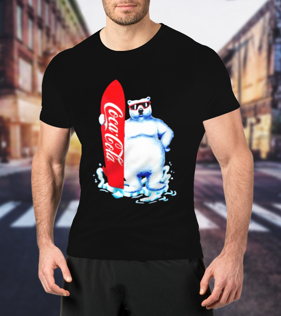 1995 Coca Cola Polar Bear Surfboard Sunglasses T-Shirt