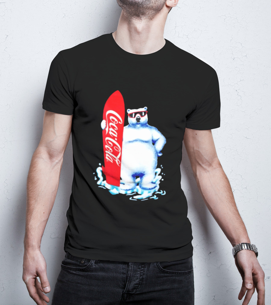 1995 Coca Cola Polar Bear Surfboard Sunglasses T-Shirt