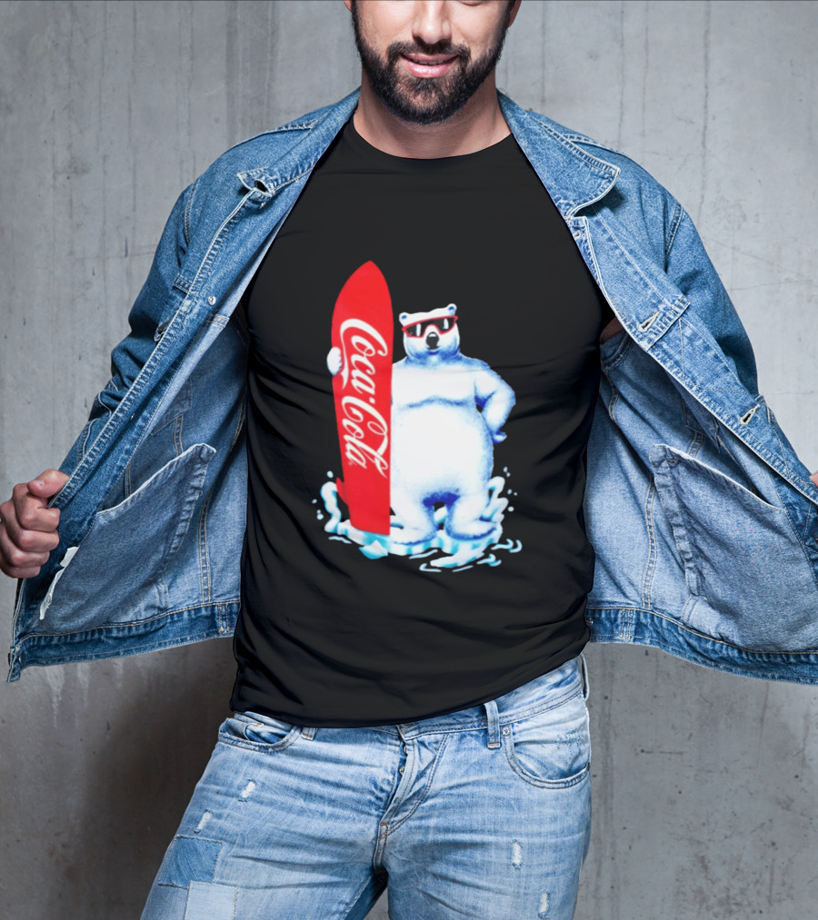 1995 Coca Cola Polar Bear Surfboard Sunglasses T-Shirt
