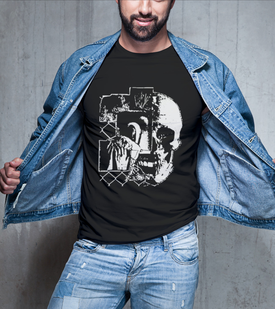 Harms Way Chain Link Skull 2026 Distorted Surreal White Design With Fence T-Shirt