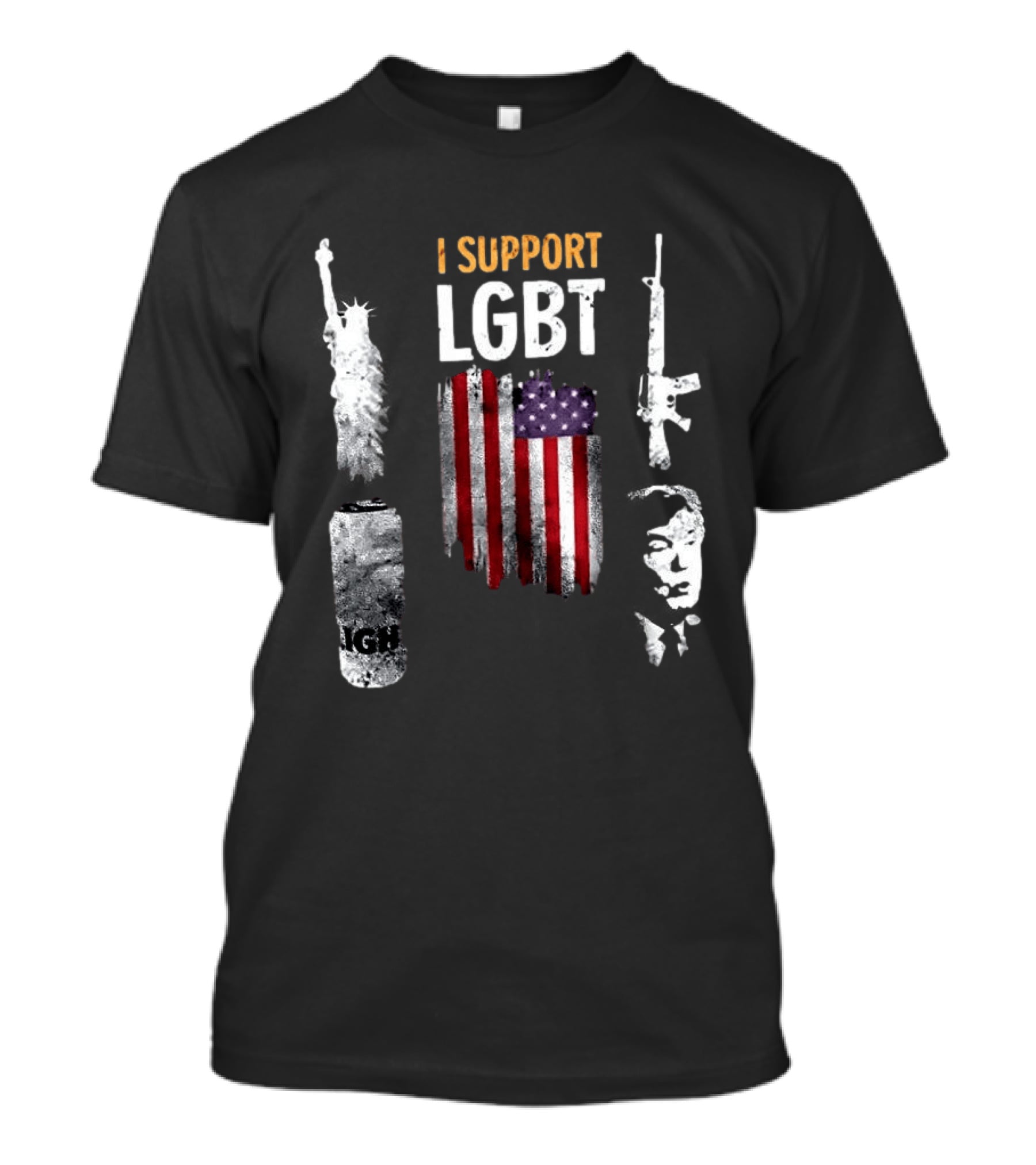 I Support LGBT Liberty Guns Beer Trump USA Flag Sarcastic T-Shirt