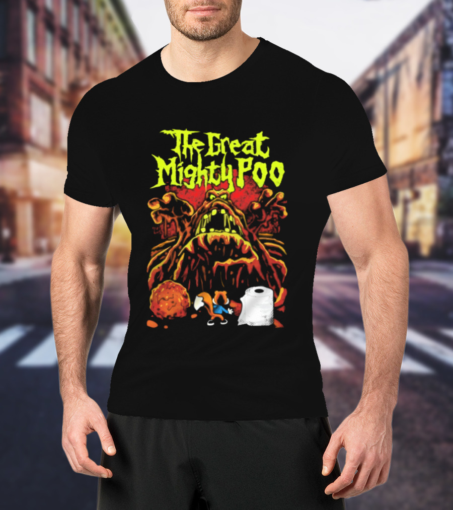 The Great Mighty Poo Animated Character With Toilet Paper And Cookie T-Shirt