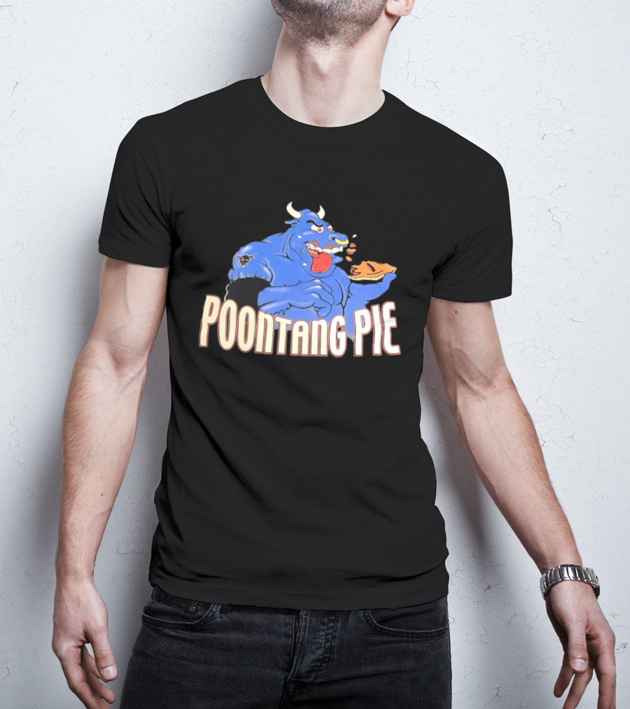 Poontang Pie Bull Eating Slice With Small Wrestler Tattoo T-Shirt