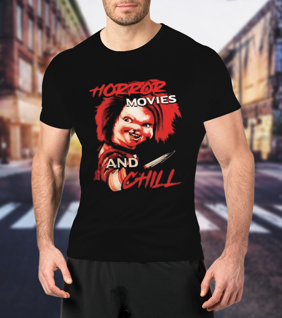 Chucky Horror Movies And Chill Knife Wielding Doll T-Shirt