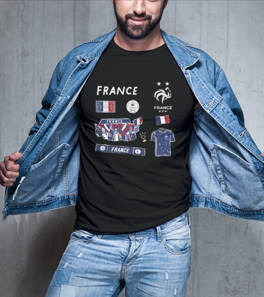 France National Team Youth Navy Cotton Pullover Soccer Fans Tricolor FFF Rooster Stars T-Shirt