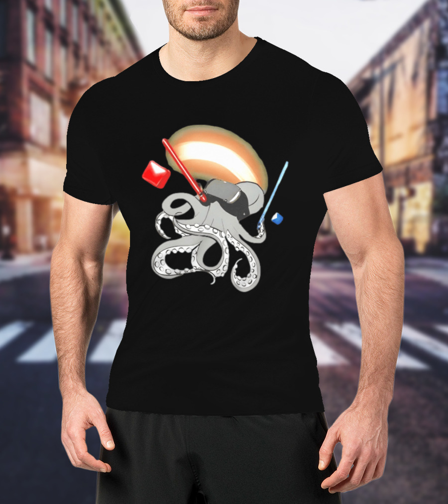 VR Headset Octopus With Red Blue Lightsabers T-Shirt