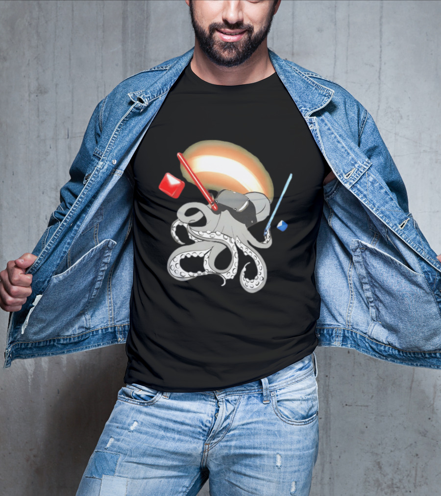 VR Headset Octopus With Red Blue Lightsabers T-Shirt