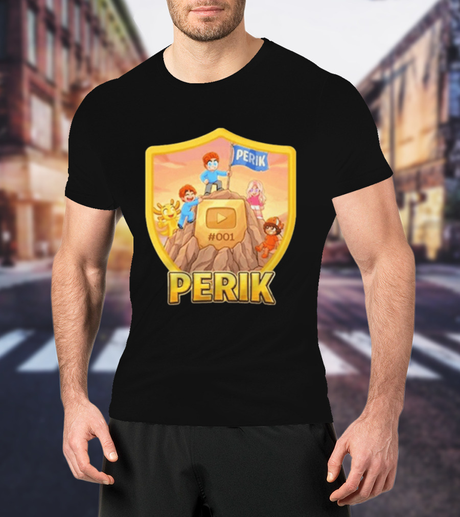 Perik 3 Års Black 001 Shield Badge YouTube Button Cartoon Characters T-Shirt