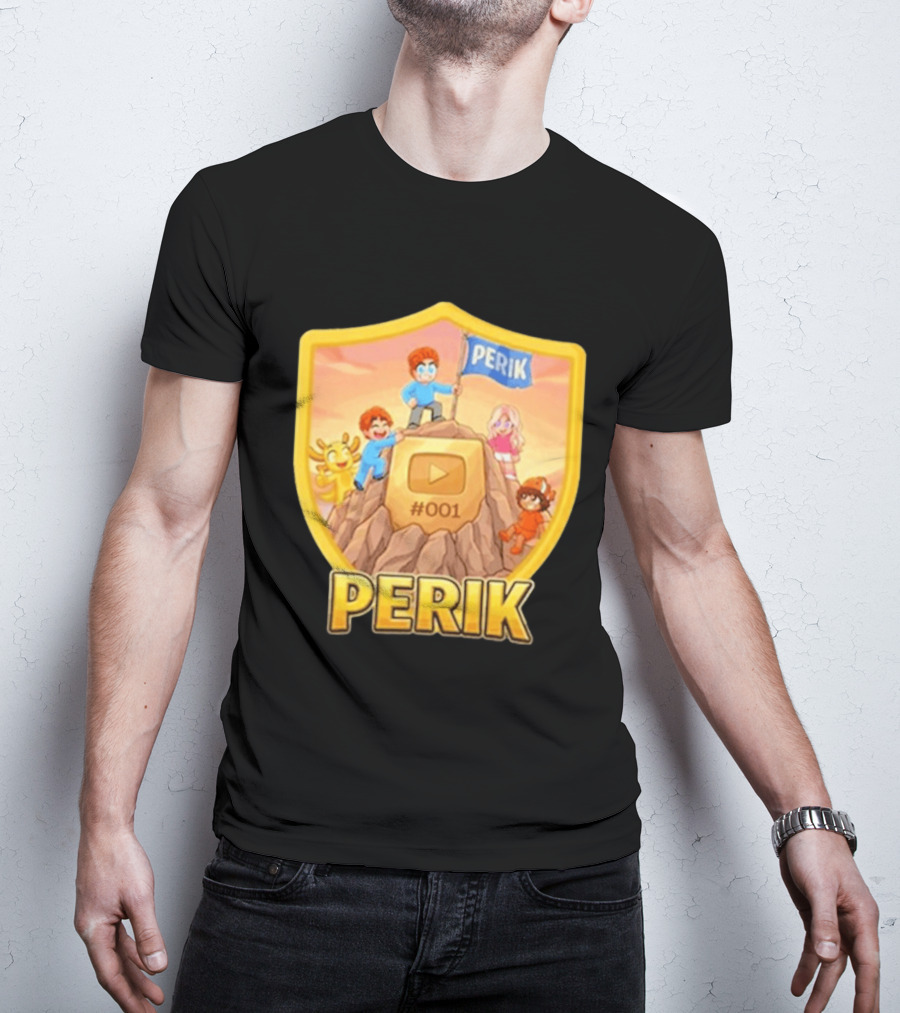 Perik 3 Års Black 001 Shield Badge YouTube Button Cartoon Characters T-Shirt