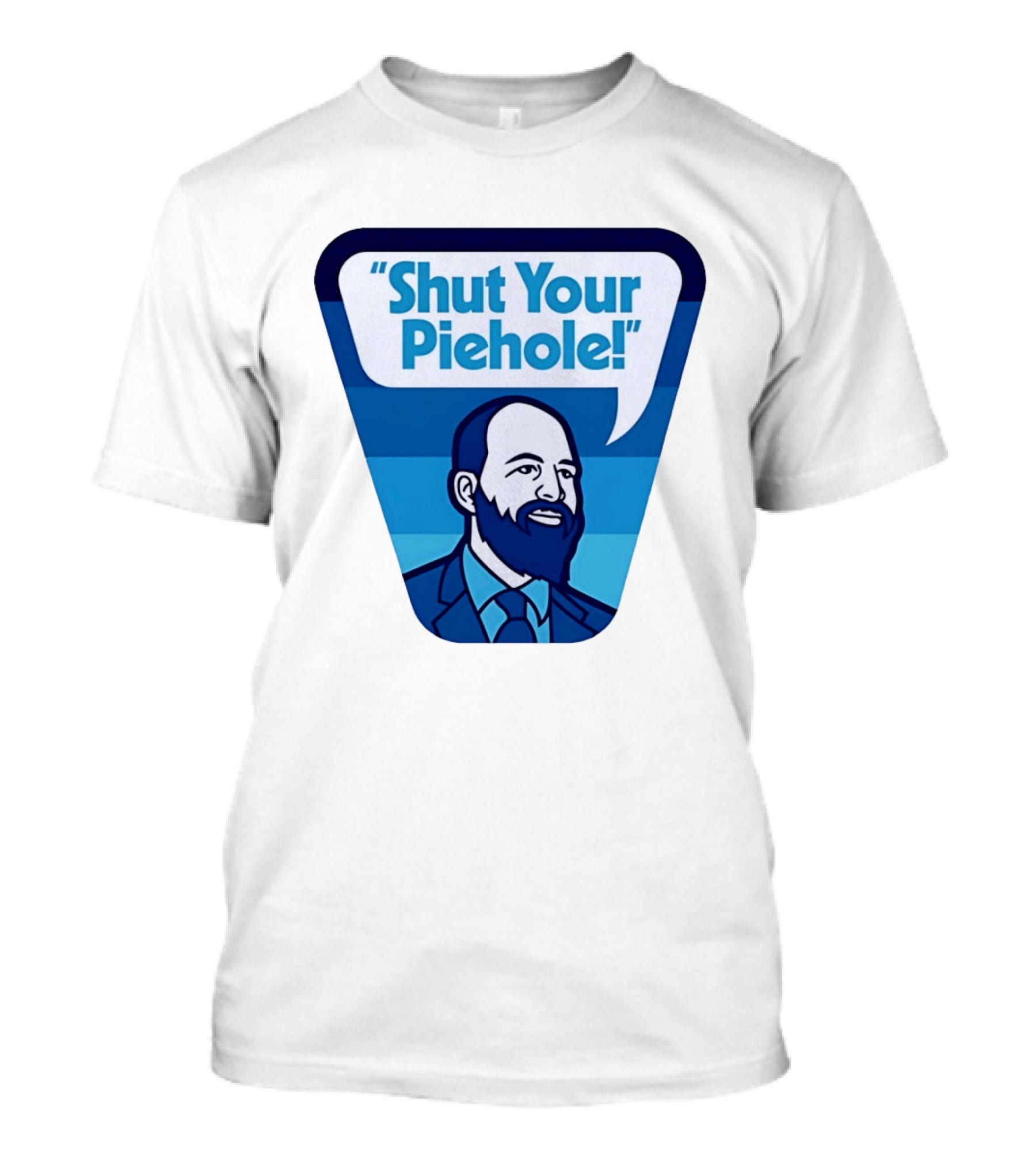 Shut Your Piehole Speech Bubble Blue Suit Beard T-Shirt