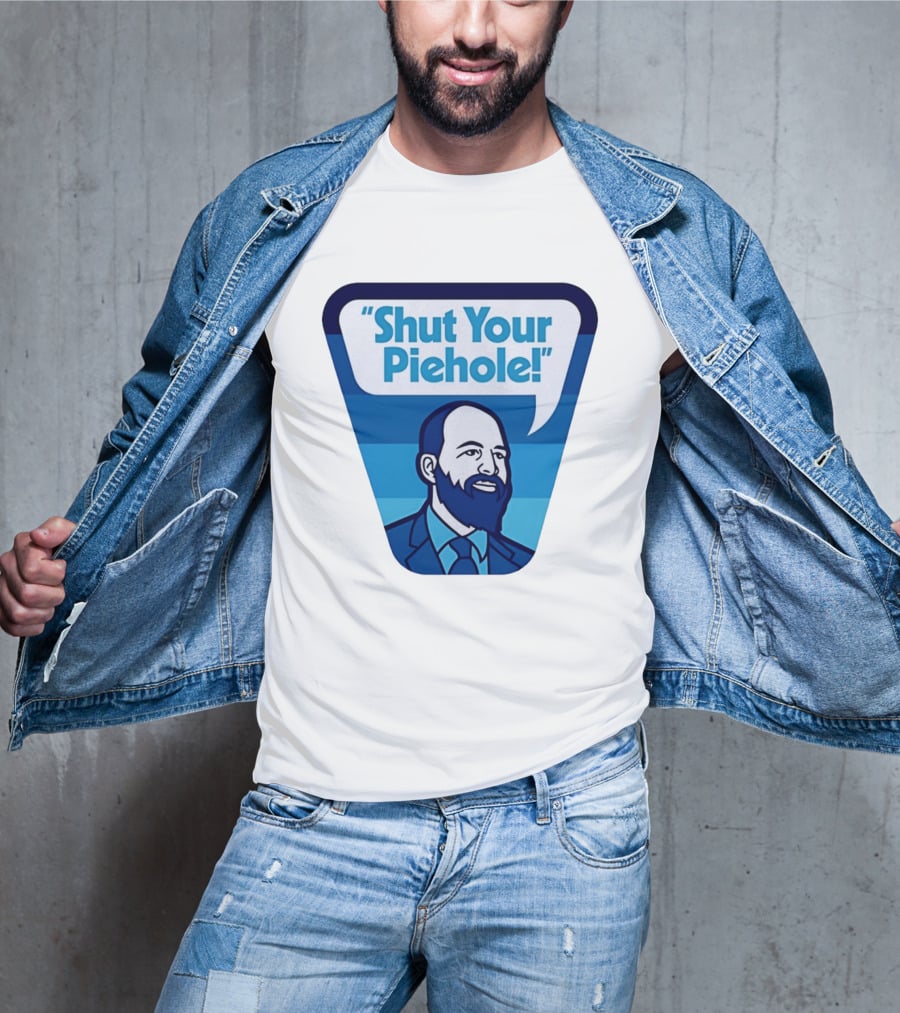 Shut Your Piehole Speech Bubble Blue Suit Beard T-Shirt