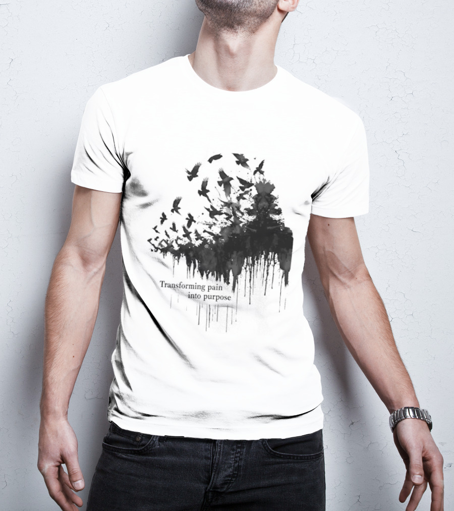 Transforming Pain Into Purpose Motivational Tree Art With Birds In Flight Symbolizing Growth And Healing T-Shirt