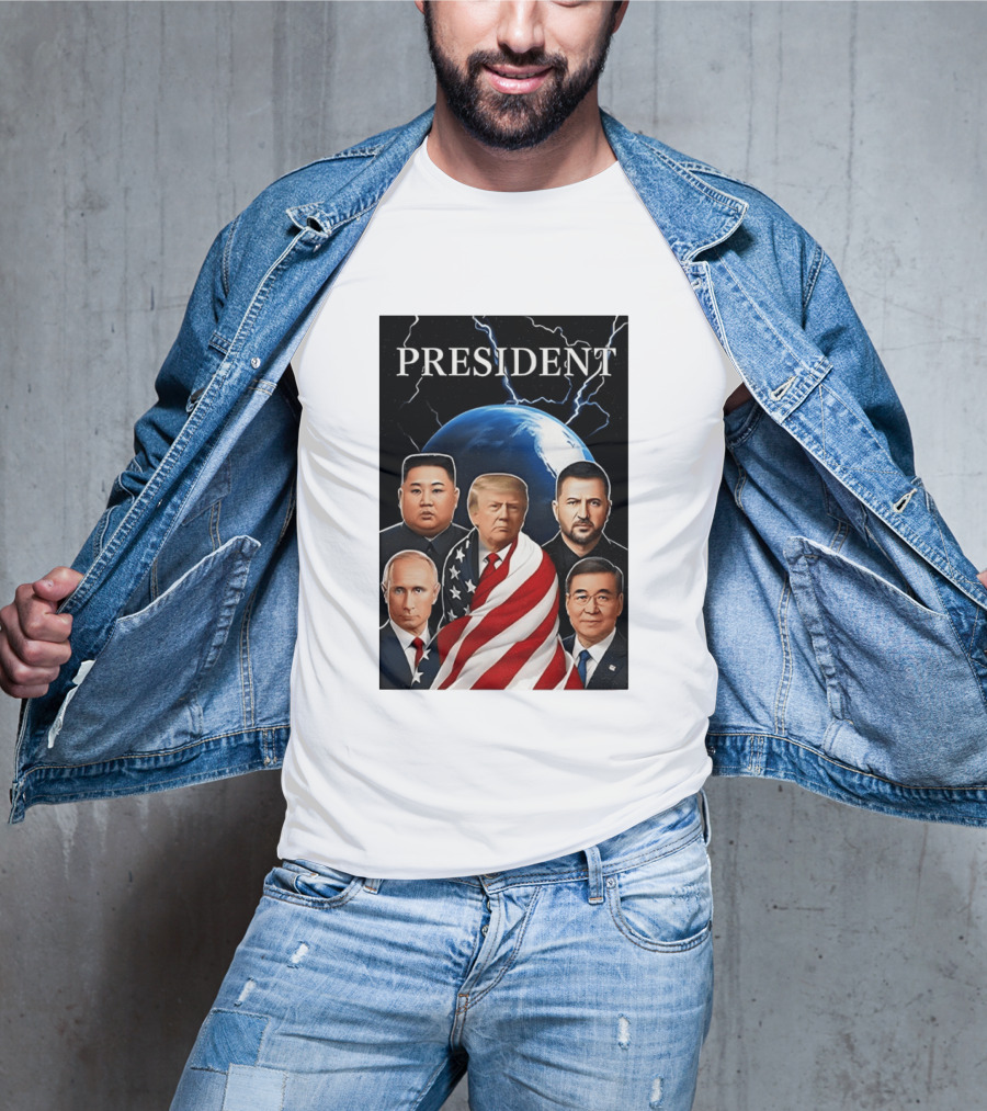 Presidents Trump Putin Zelenskyy Kim Jong Un Xi Jinping Global Leaders Earth Lightning T-Shirt