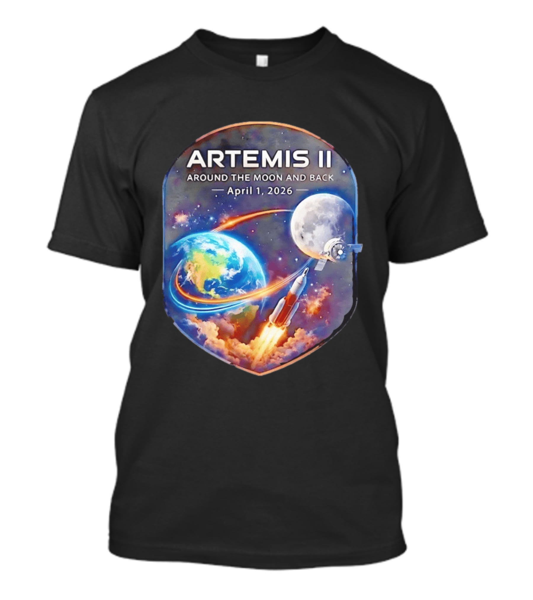 Artemis II Mission April 1 2026 Around The Moon And Back Rocket And Earth T-Shirt