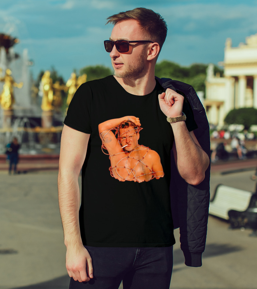 Sandman Barbed Wire Screenprinted Wrapping Wrestler With Cigarette T-Shirt