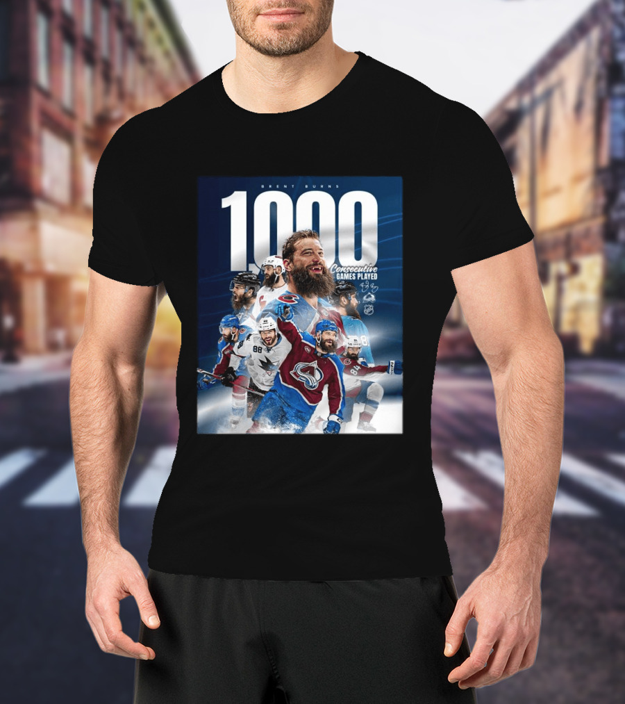 Brent Burns 1000 Consecutive NHL Games Played Colorado Avalanche San Jose Sharks T-Shirt