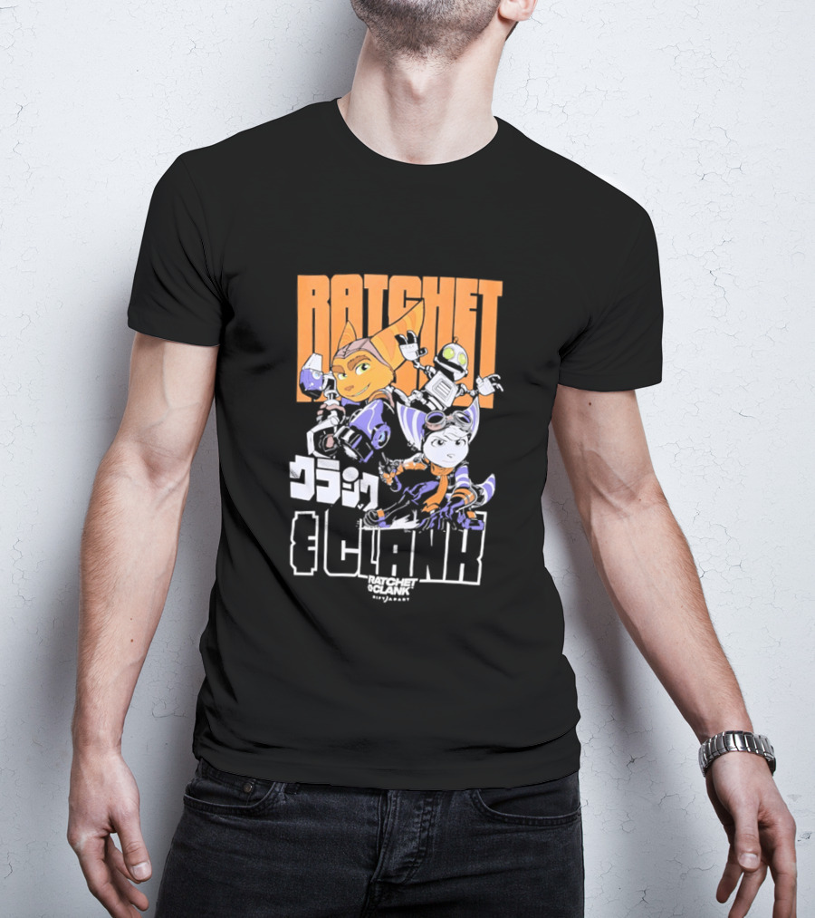 Ratchet And Clank Characters Orange And White Illustration With Japanese T-Shirt