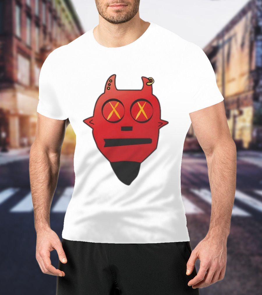 Handsome Devil Red Cartoon Face With Cross Eyes And Earring T-Shirt