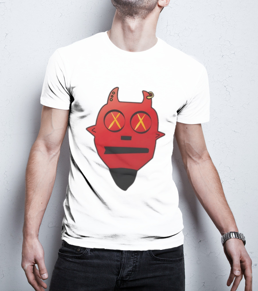 Handsome Devil Red Cartoon Face With Cross Eyes And Earring T-Shirt