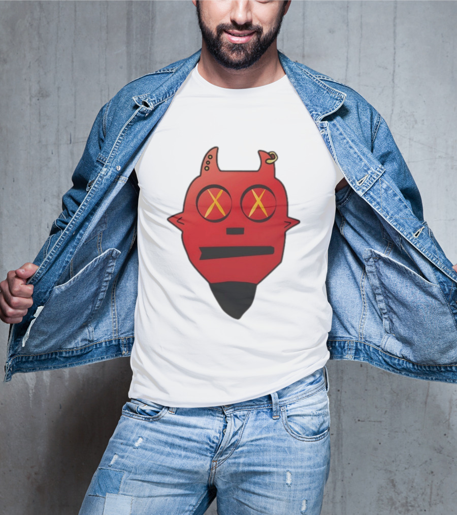 Handsome Devil Red Cartoon Face With Cross Eyes And Earring T-Shirt