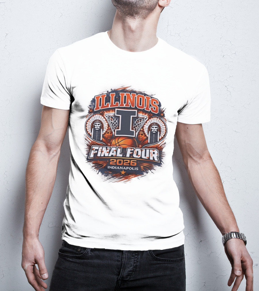 Illinois Fighting Illini Basketball Final Four 2026 Indianapolis Iconic I Logo And Native American T-Shirt