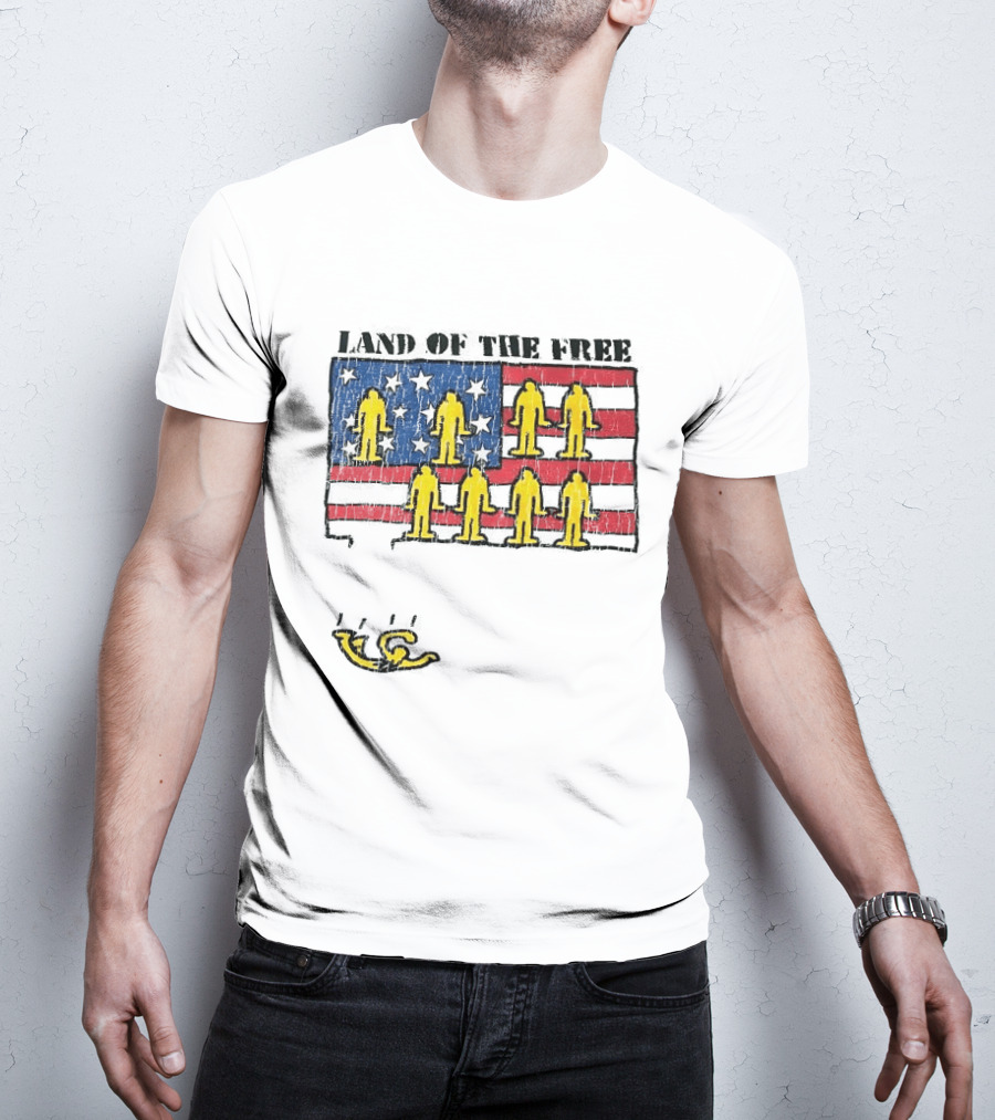 Land Of The Free USA Flag With Yellow Figures And Stars T-Shirt